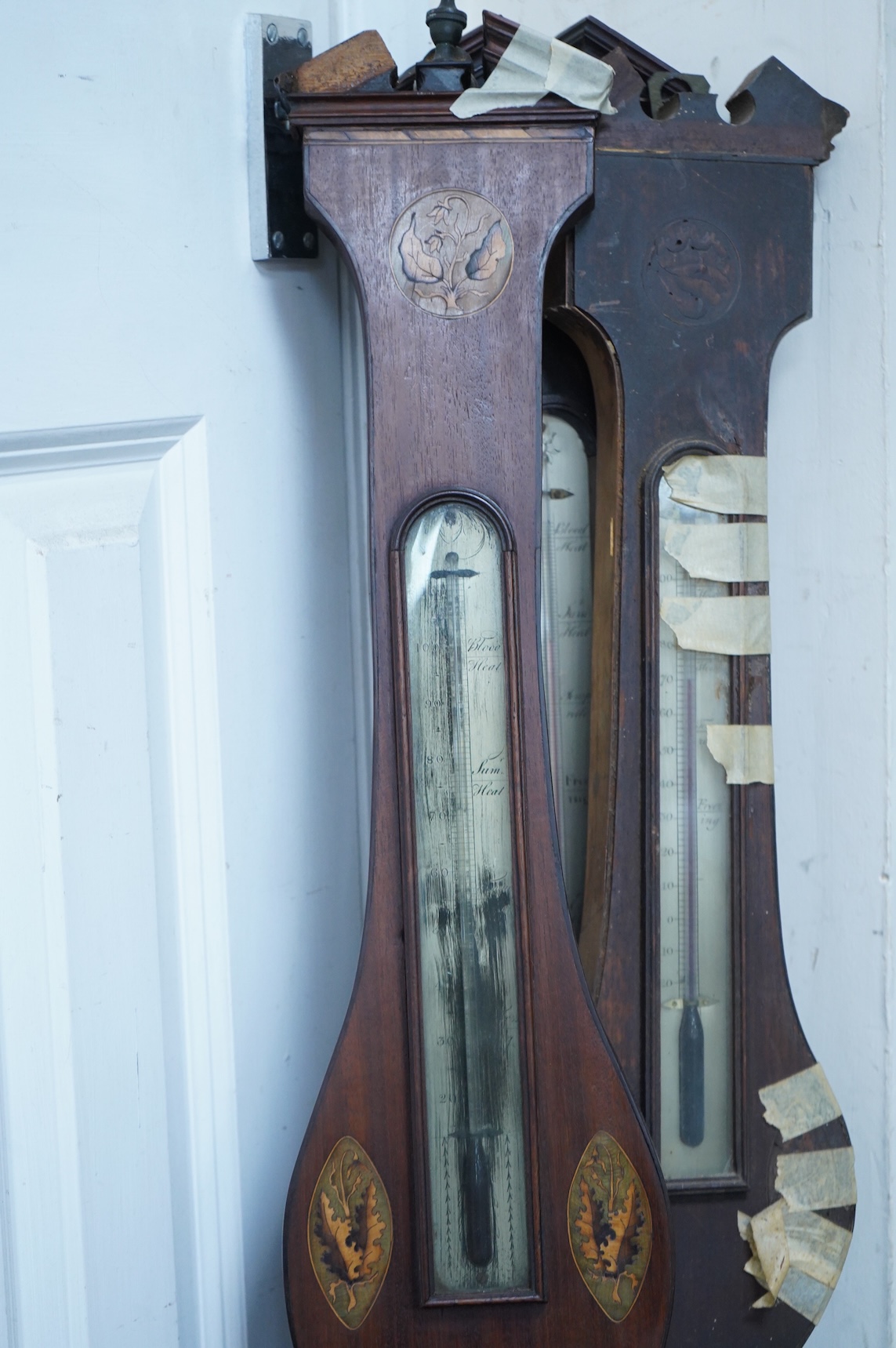 Three 19th century banjo barometers - as viewed
